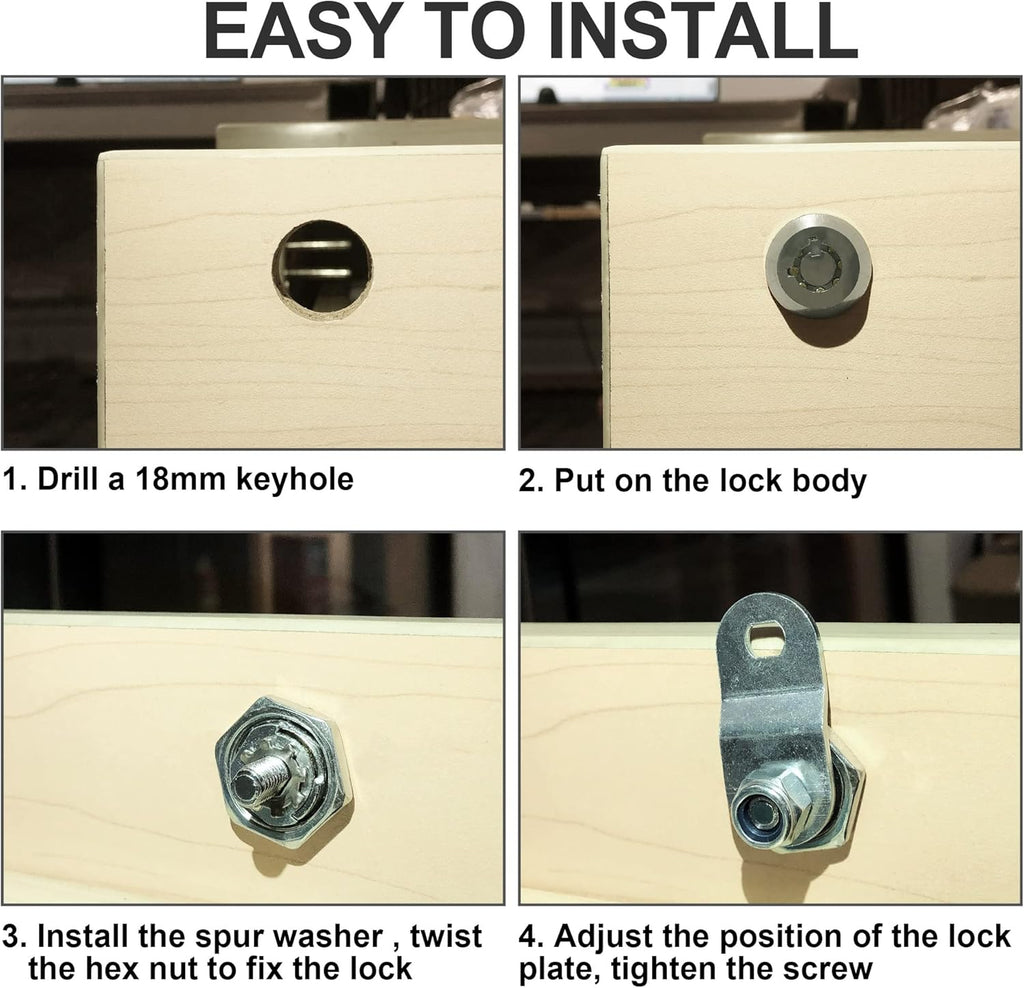 6 Pack 1-1/8 Zinc Alloy Cabinet Cam Locks with Keys A18364
