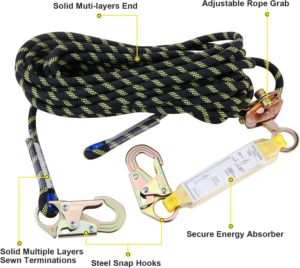 Rope Assembly 25 ft with Rope Grab Snap Hooks Shock Absorber CE Standard A47980