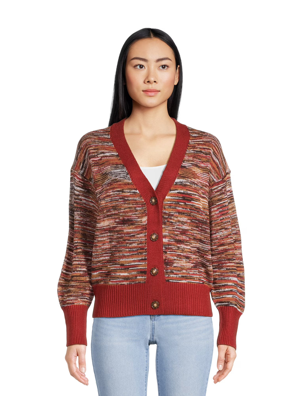 Women's V-Neck Cardigan Sweater with Long Sleeves L8843
