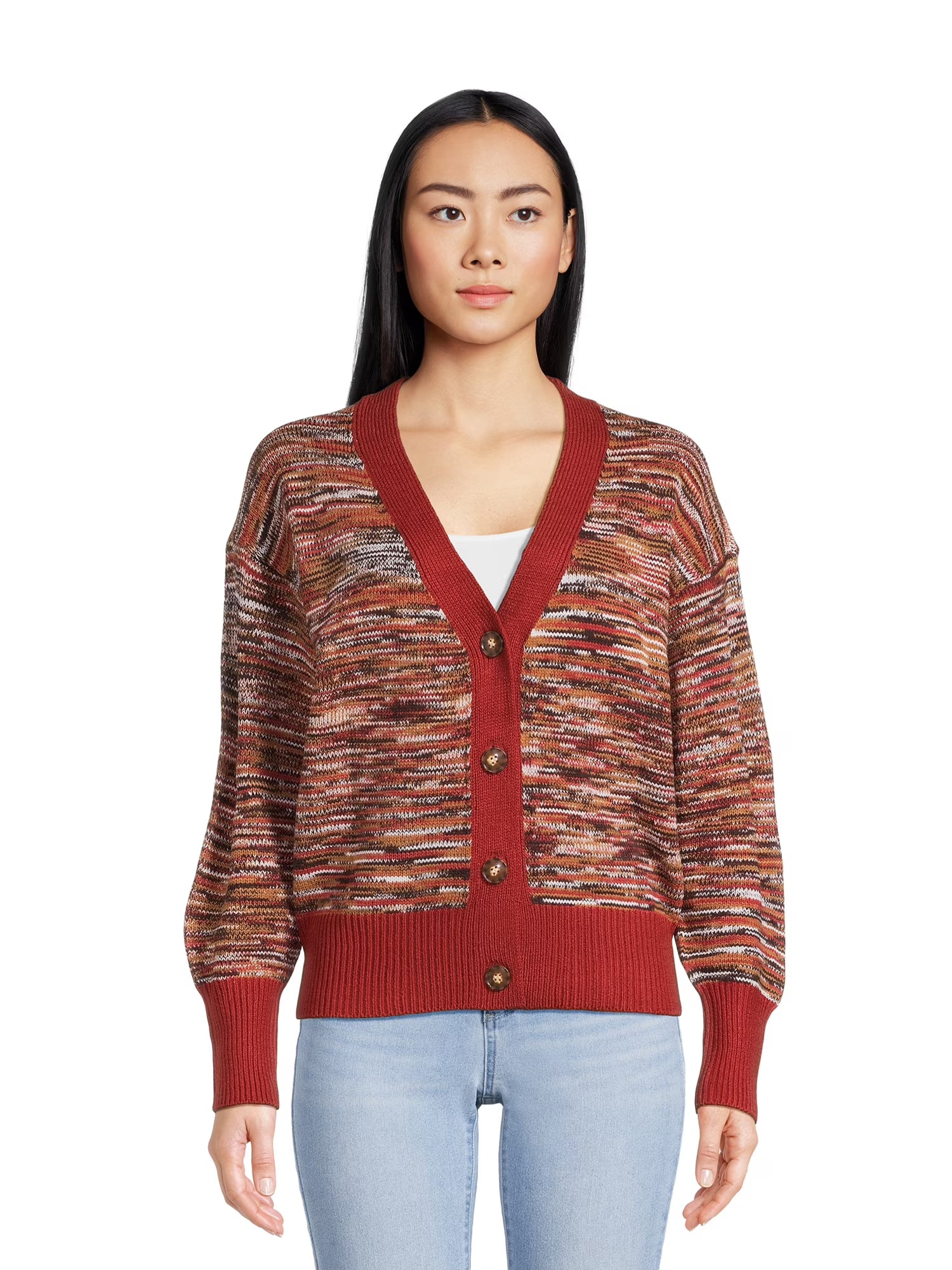 Women's V-Neck Cardigan Sweater with Long Sleeves L8843