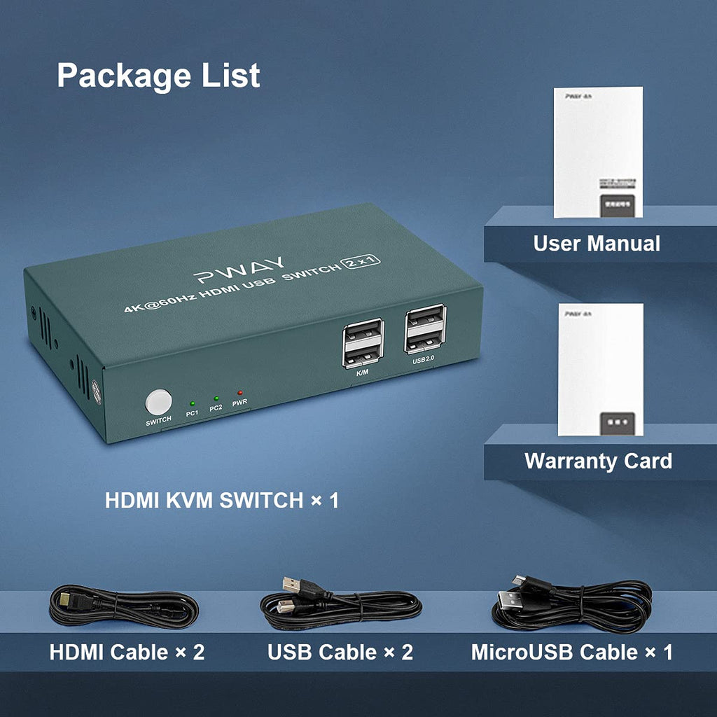 KVM Switch HDMI 2 Port, 4K@60Hz with 2 USB 2.0 Hub C4858