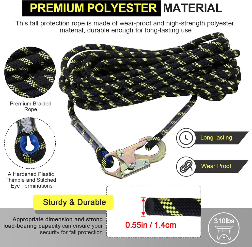 Rope Assembly 25 ft with Rope Grab Snap Hooks Shock Absorber CE Standard A47980