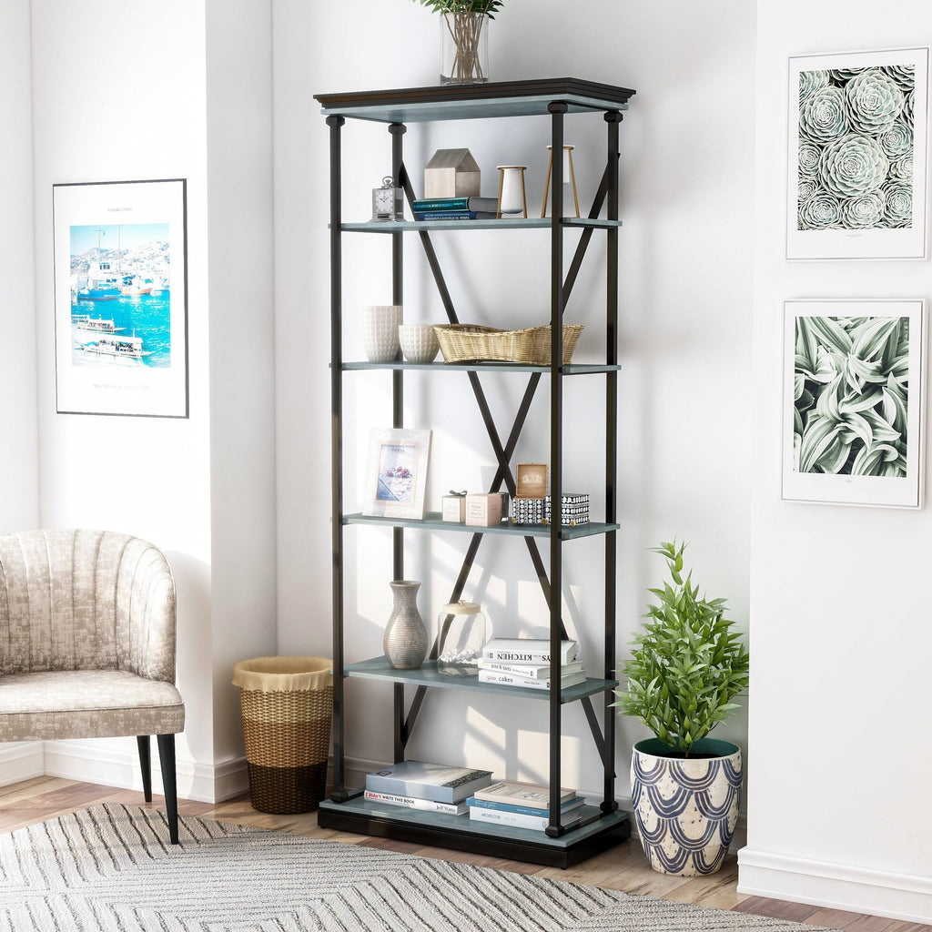 Dark Oak 5 Layer Metal Bookcase Q314060