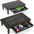 Black Metal Dual Monitor Stand with Drawer 2PK S25376
