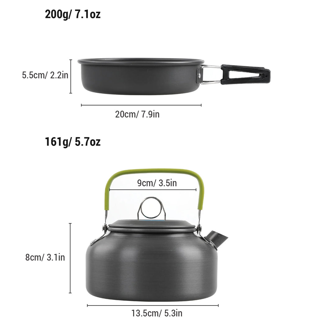 Non-Stick Camping Cookware Mess Kit with Pot, Pan, and Kettle K295