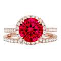 2.56 ct Round Cut Red Simulated Ruby 18k Rose Gold Halo Ring Band Set Size 3.5 N43365