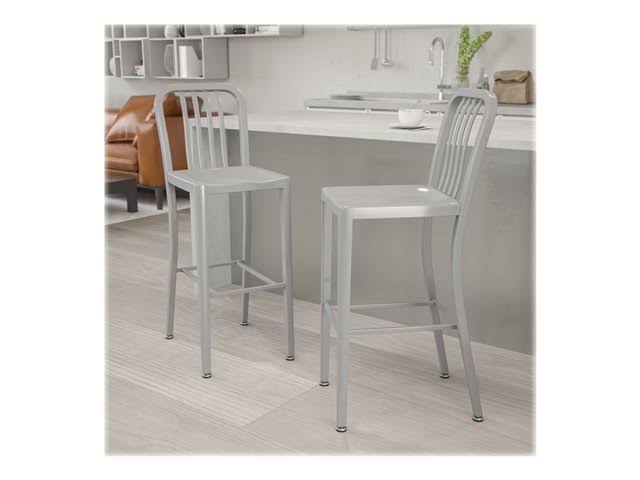 2 Pack 30x22 High Silver Metal Barstool with Vertical Slat Back A35025