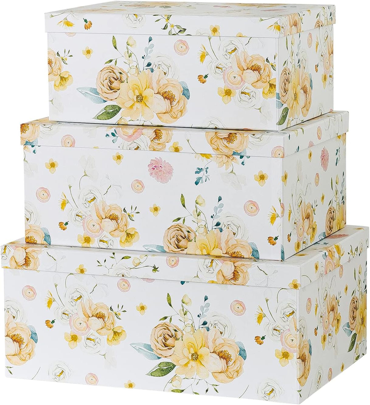 Set of 3 Floral Paperboard Nesting Boxes with Lids I464885