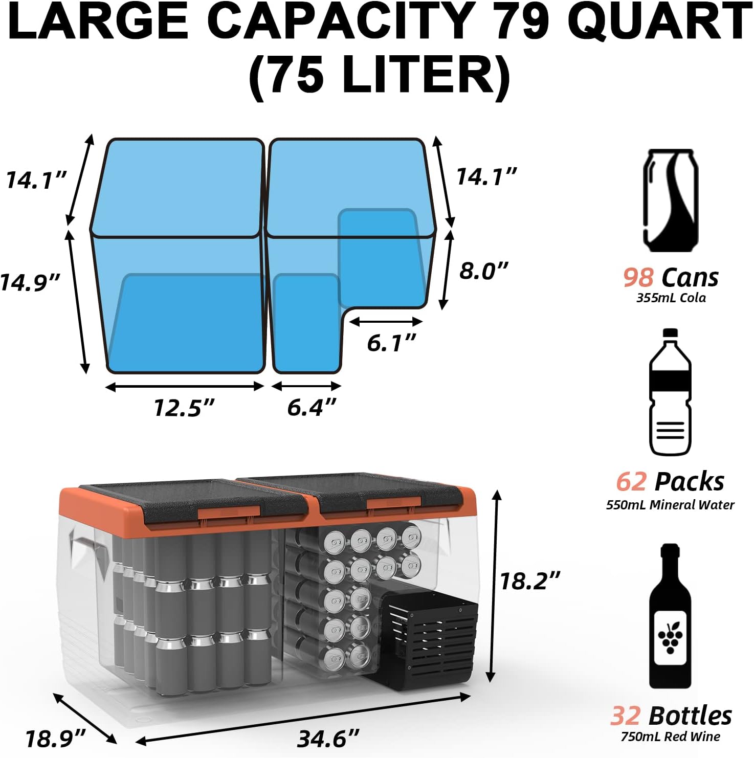 79.3 Quart Dual Zone 12 Volt Portable Refrigerator H52932