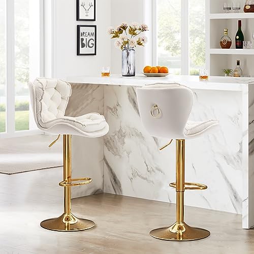 Swivel Barstools Set of 4 Velvet Upholstered Adjustable Stool Chair C80032