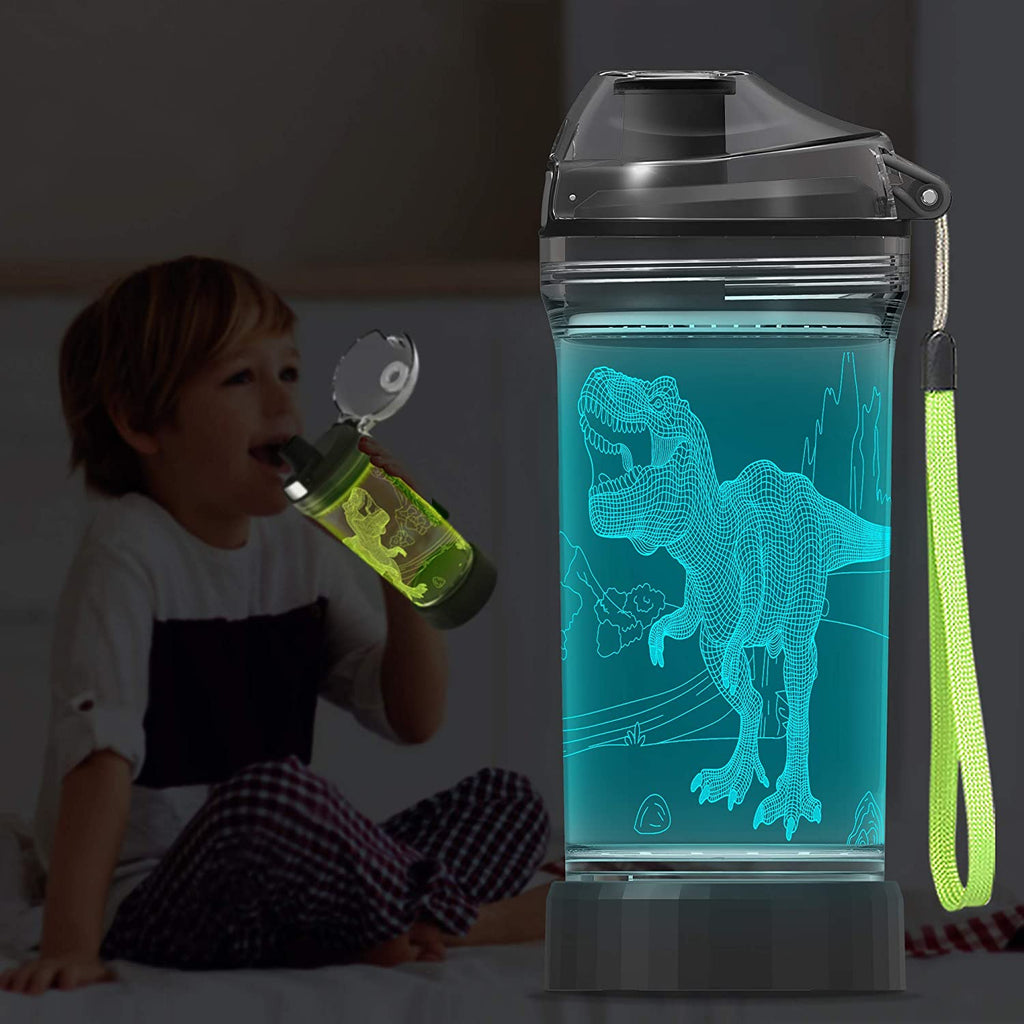 Light Up Kids Water Bottle with 3D Dinosaur Design, 14 OZ Tritan BPA Free V94471