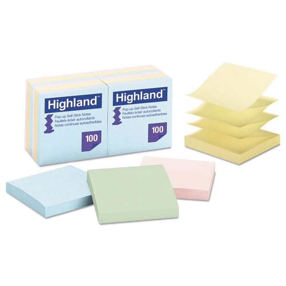 Self-Stick Pop-Up Notes, 3 X 3, Assorted Pastel, 100-Sheet, 12/pack W380