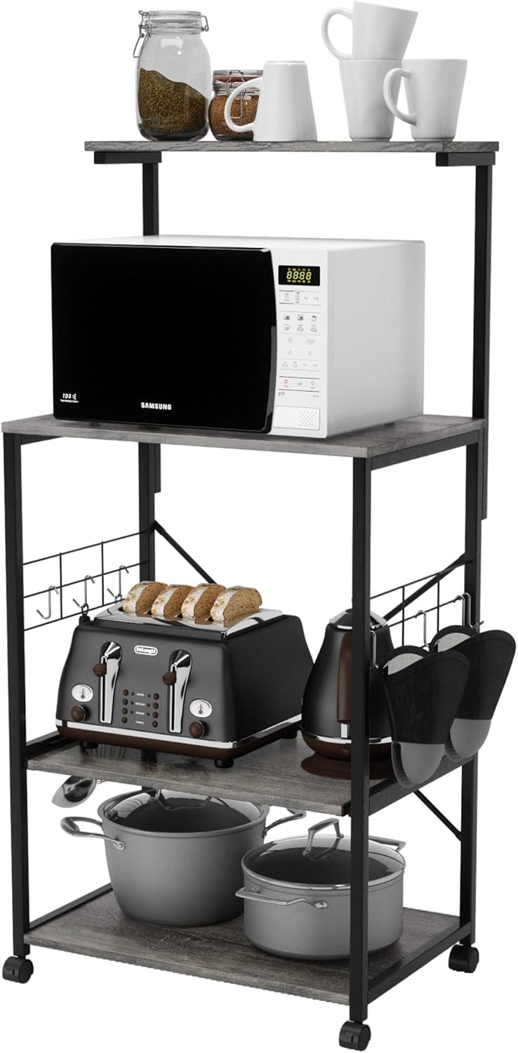 Rustic Brown 4 Tier Rolling Kitchen Cart with Storage Shelf T696