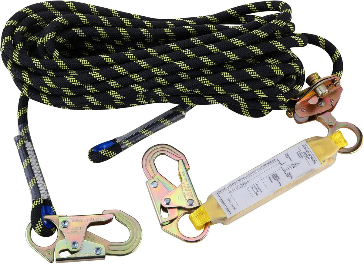 Rope Assembly 25 ft with Rope Grab Snap Hooks Shock Absorber CE Standard A47980