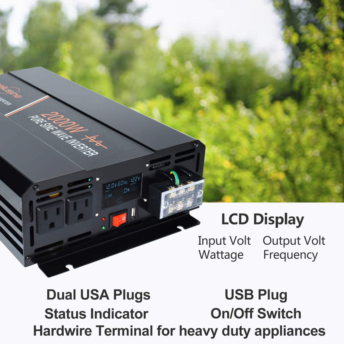 2000 Watt Pure Sine Wave Power Inverter 24V DC to AC 120V with LCD Display G839