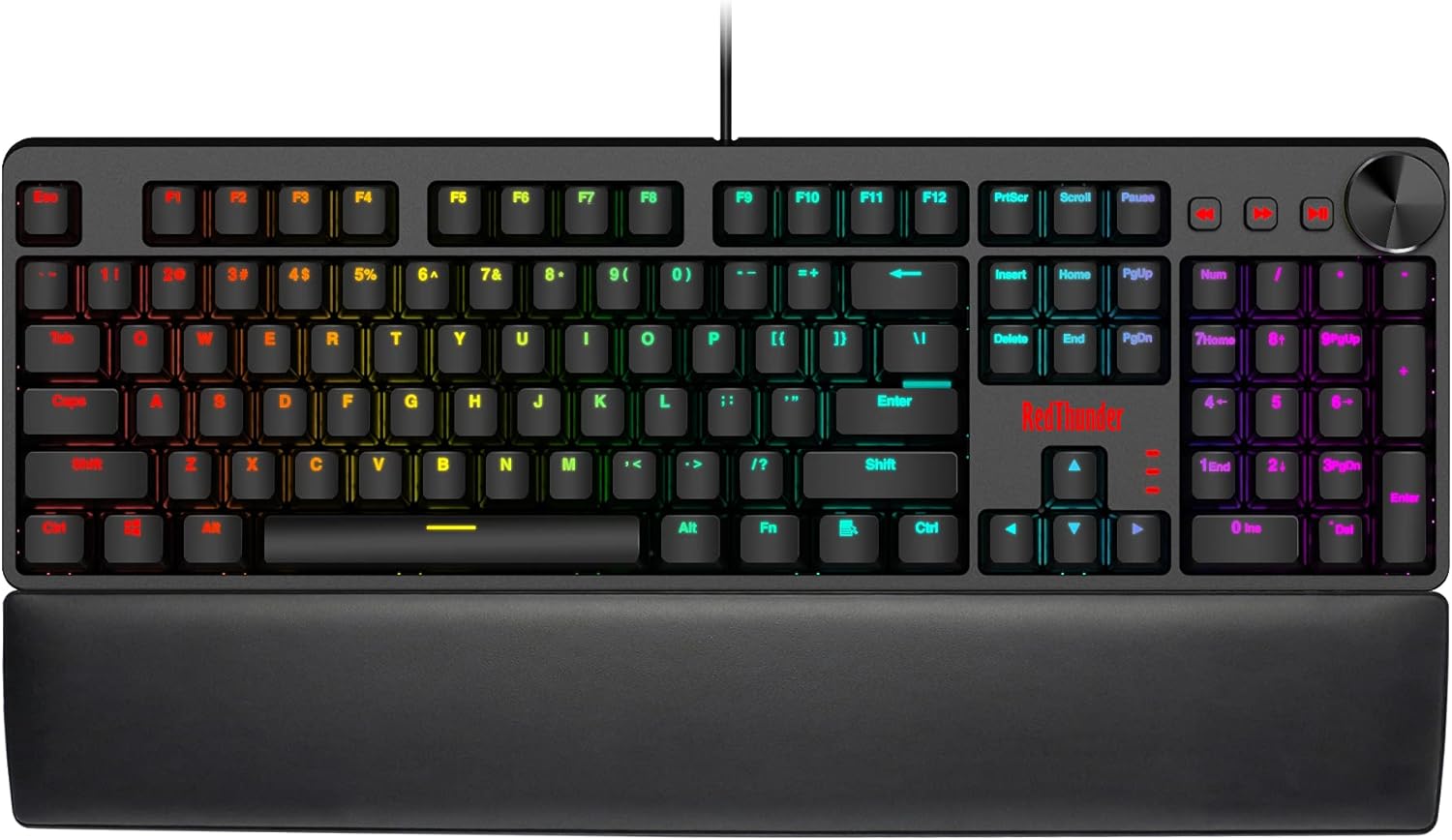RedThunder K55 Mechanical Gaming Keyboard, Quiet Red Switch, Chroma RGB Lighting, Soft Leather Wrist-Rest, Standard Full Size Wired Keyboard with Dedicated Media Keys & Dial for PC M100683