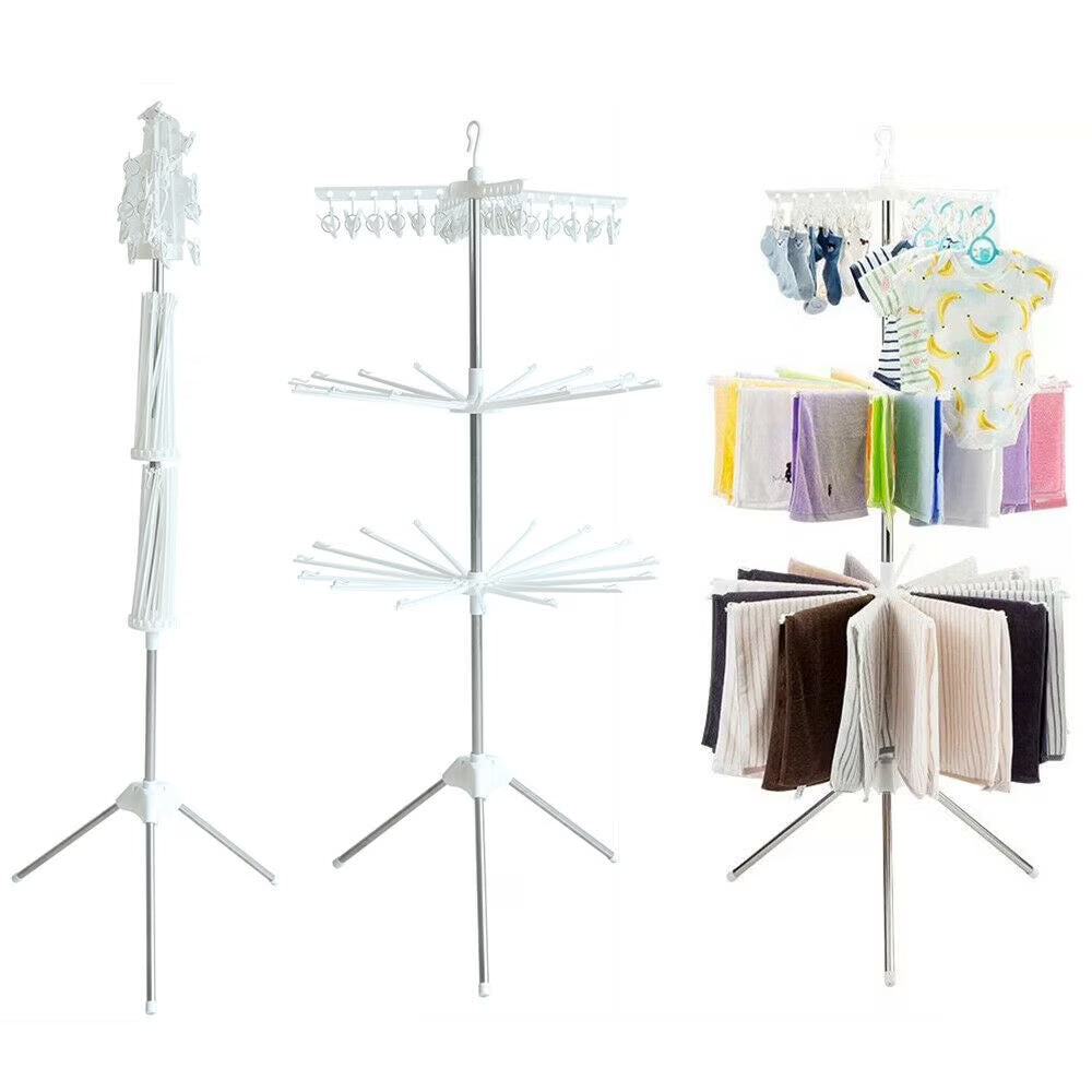 Folding 360° Rotation Clothes Drying Rack Tripod Laundry Hanger Stand J26352