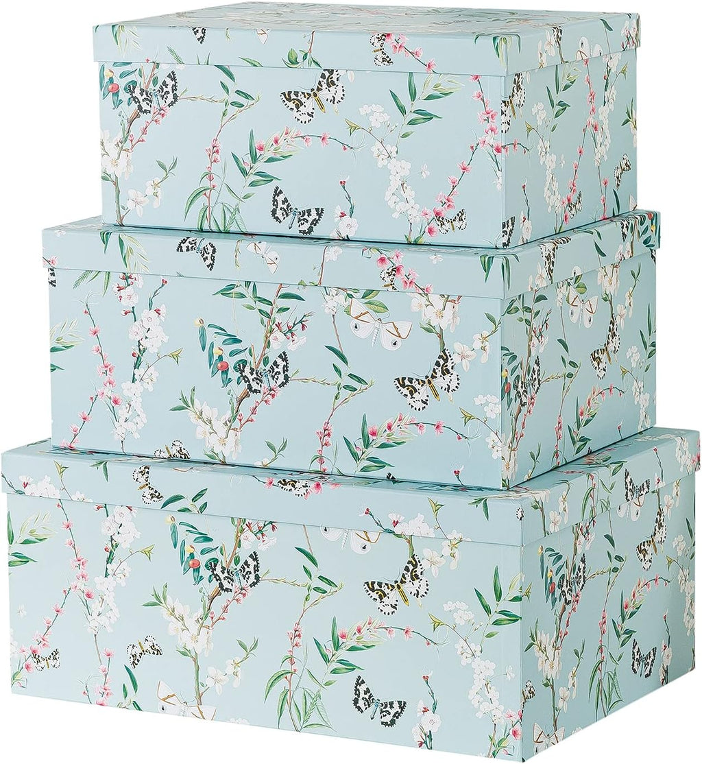 Set of 3 Floral Paperboard Nesting Boxes with Lids I464885