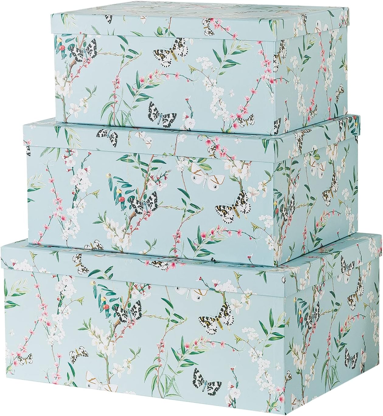Set of 3 Floral Paperboard Nesting Boxes with Lids I464885