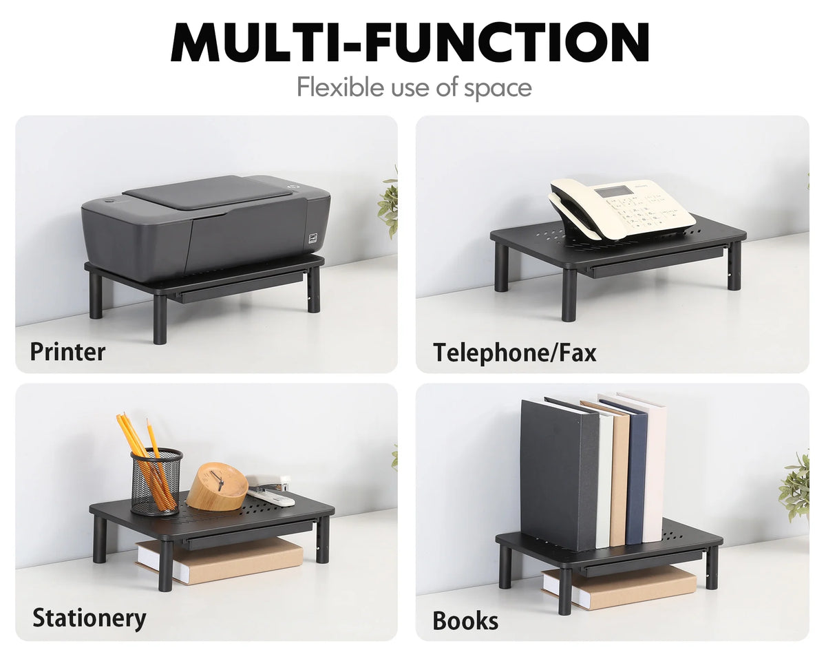Black Metal Dual Monitor Stand with Drawer 2PK S25376