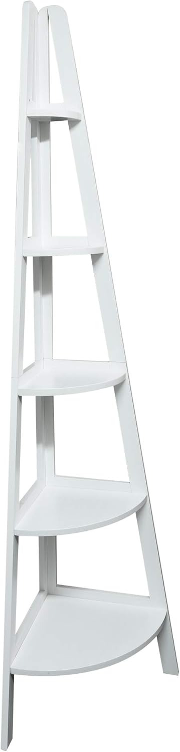 White 5-Shelf Corner Ladder Bookcase V623