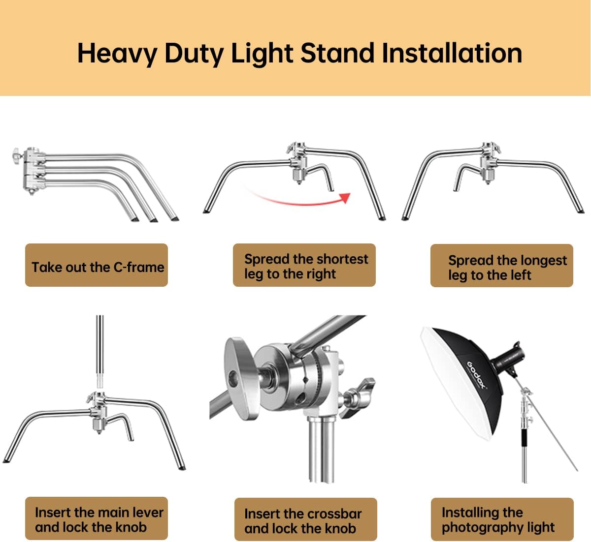 10.8ft Stainless-Steel C Stand with Boom Arm, 2pcs Grip Heads X600210