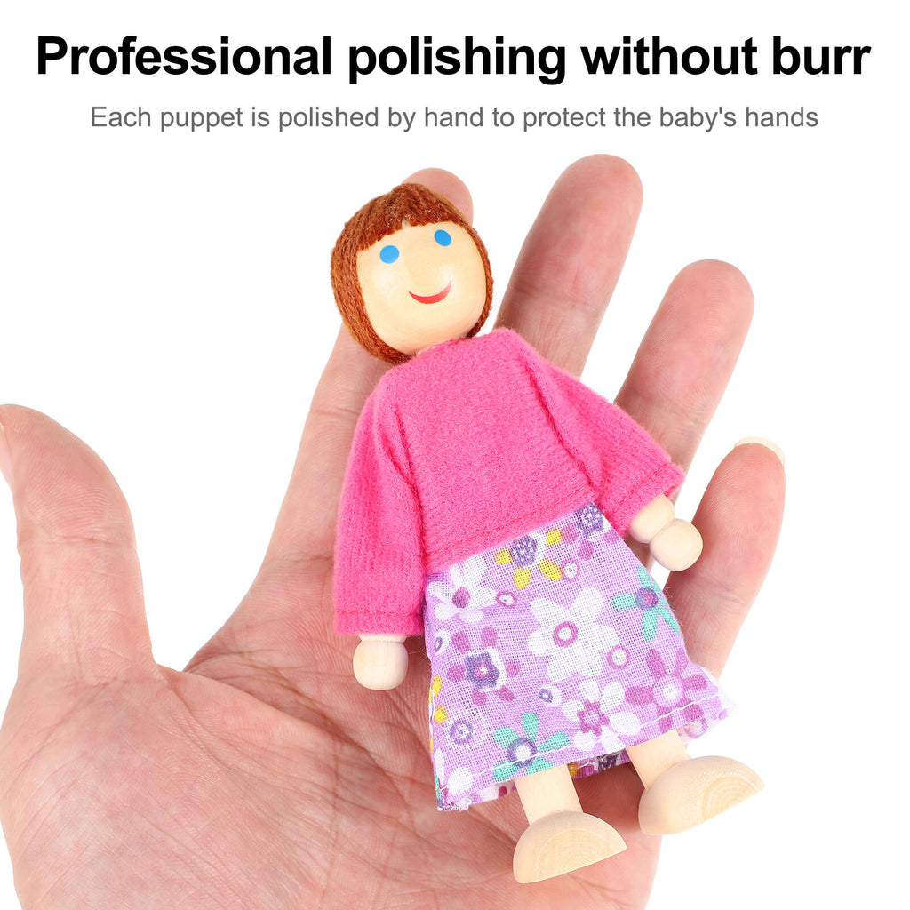 6 Pcs Wooden Doll House Figures Family Member Dolls L73883