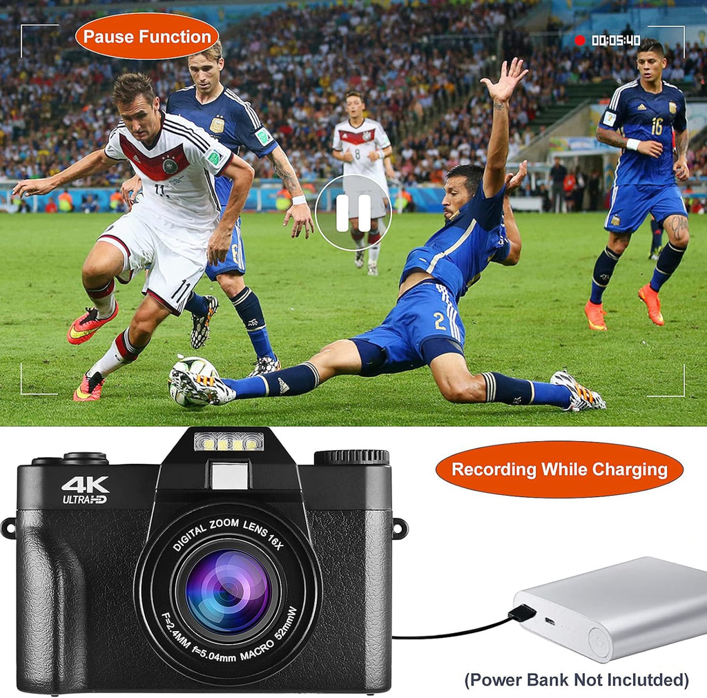 4K Digital Vlogging Camera with WiFi, 48MP, 3.0" IPS Flip Screen, 16X Digital Zoom K258968