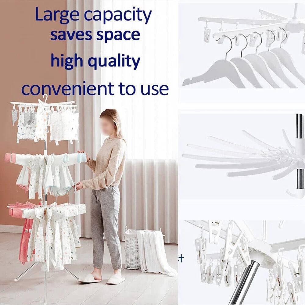 Folding 360° Rotation Clothes Drying Rack Tripod Laundry Hanger Stand J26352