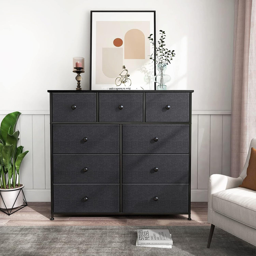 9 Drawer Steel Frame Wooden Top Dresser M56831