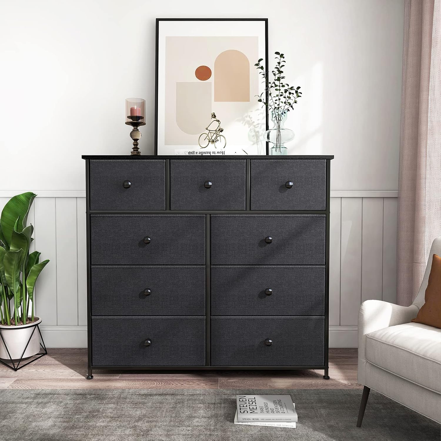9 Drawer Steel Frame Wooden Top Dresser M56831