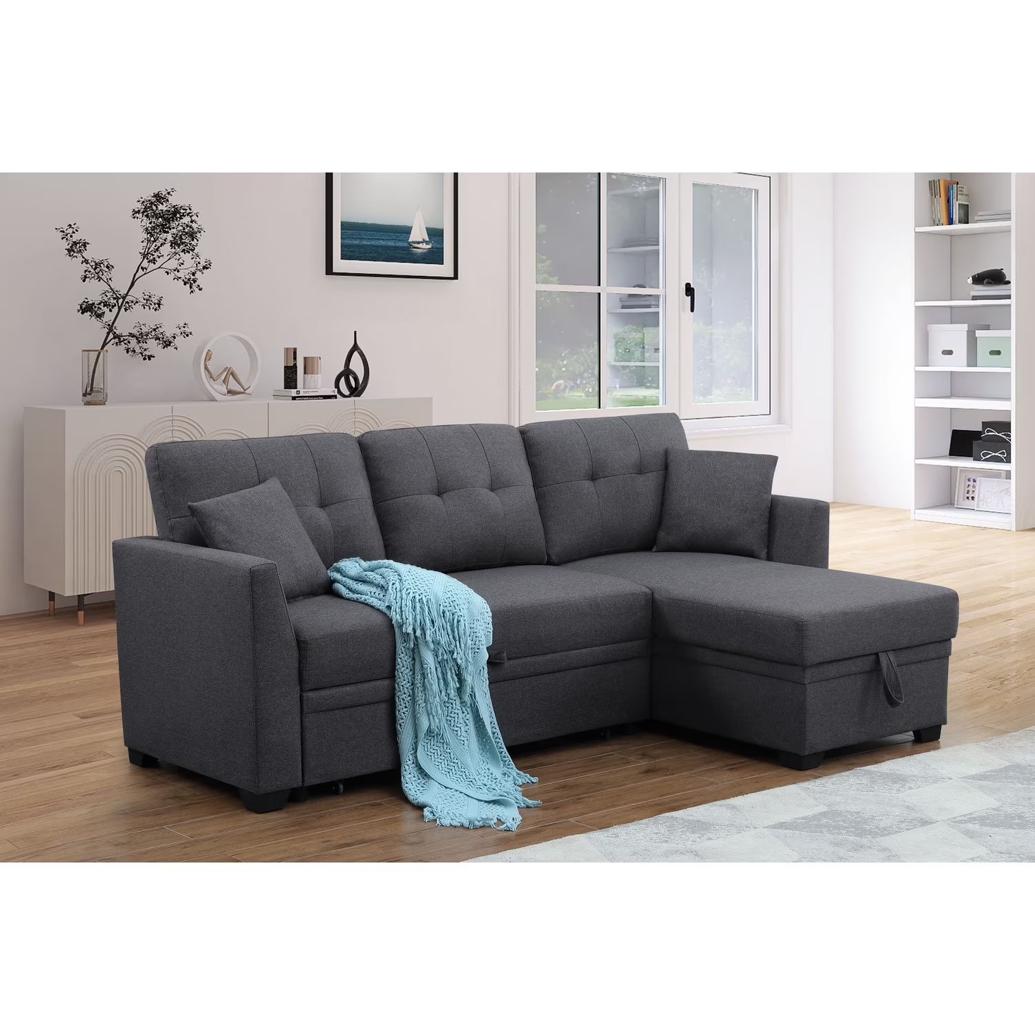 Dark Gray Sleeper Sofa with Chaise Storage L559757