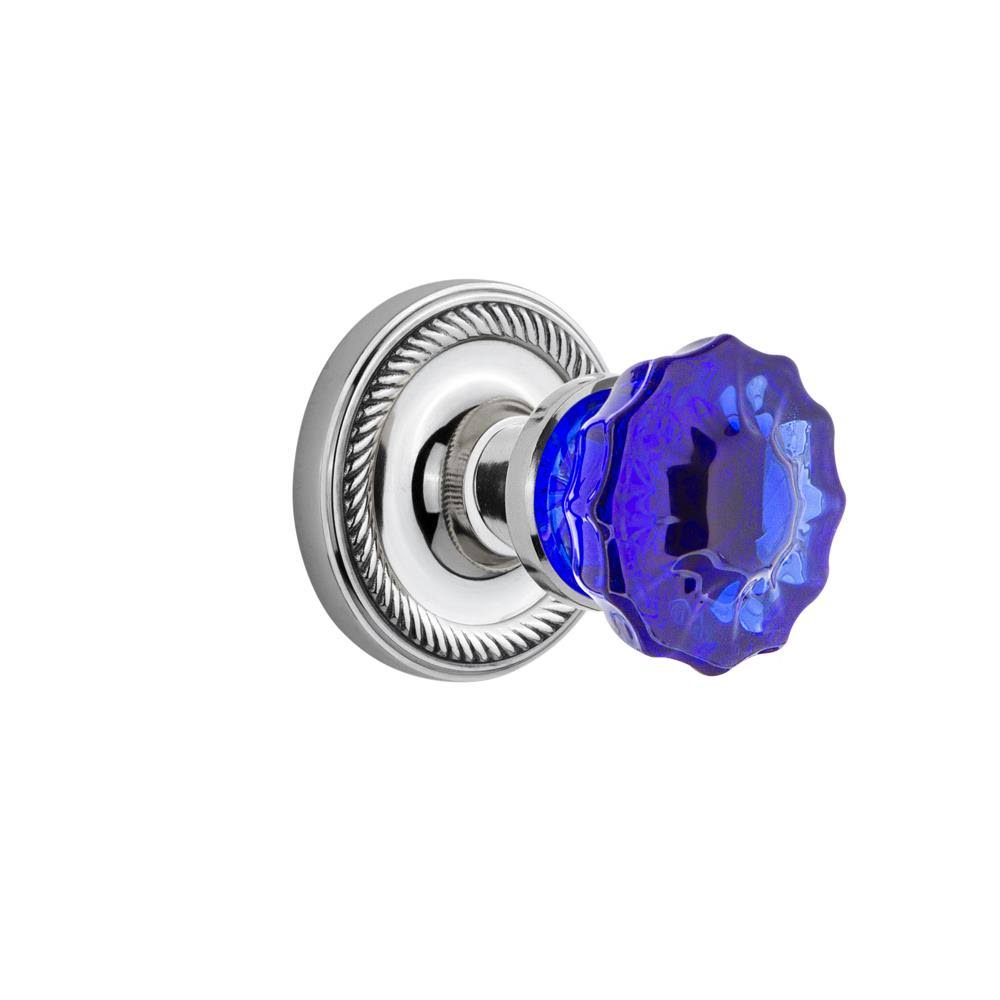Cobalt Crystal Single Dummy Door Knob with Rope Rosette E2086