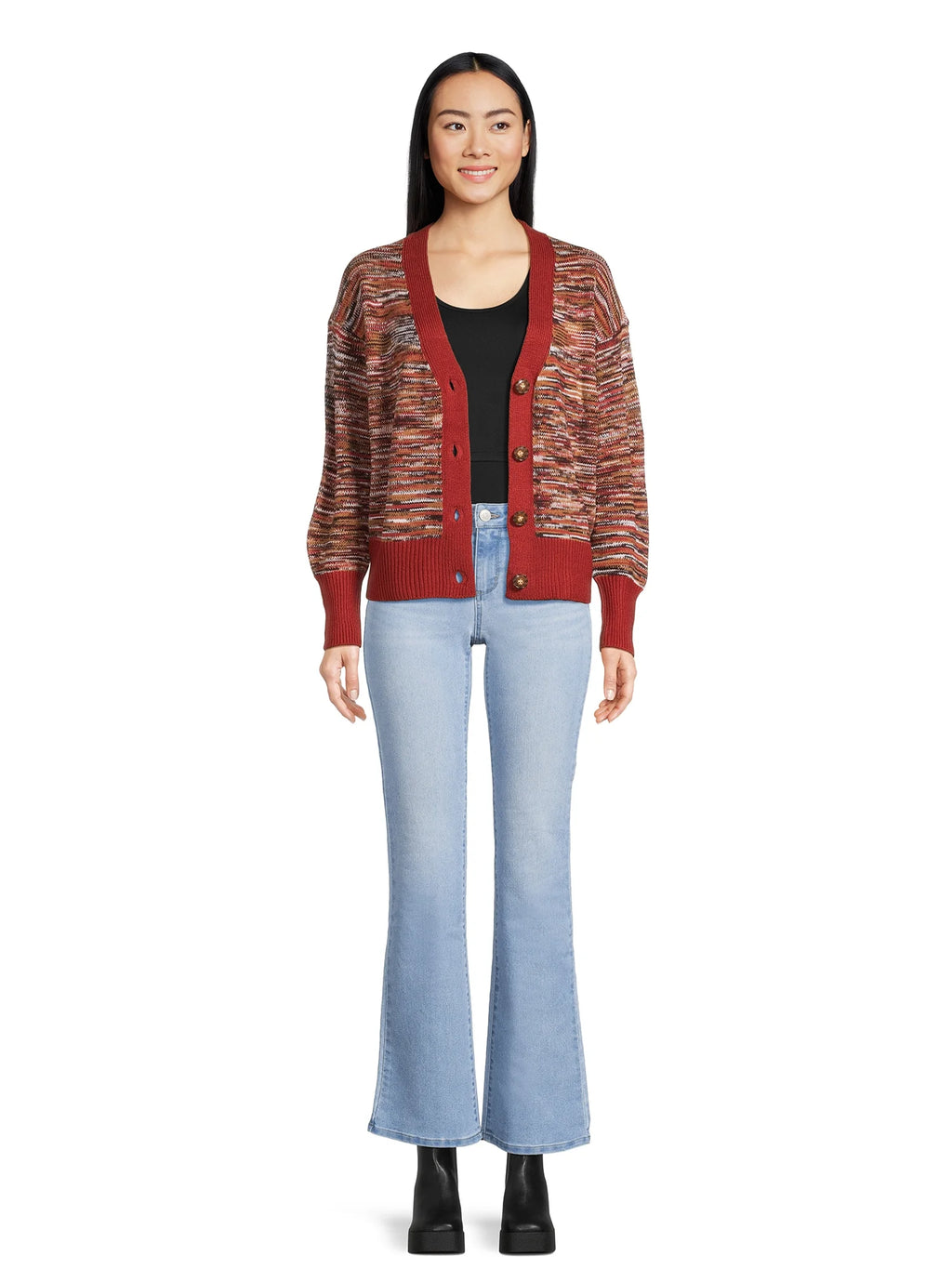 Women's V-Neck Cardigan Sweater with Long Sleeves L8843