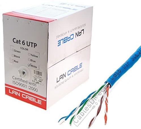 White Cat6 1000 ft Bulk Ethernet Cable, Bare Solid Copper UTP, 23 AWG I180662