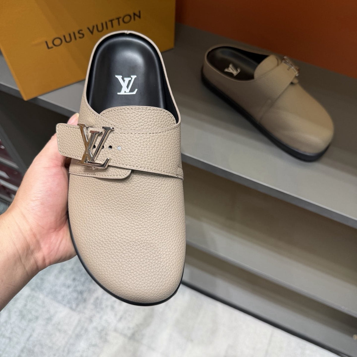 Louis Vuitton Men's Textured Buckle Slide Sandals