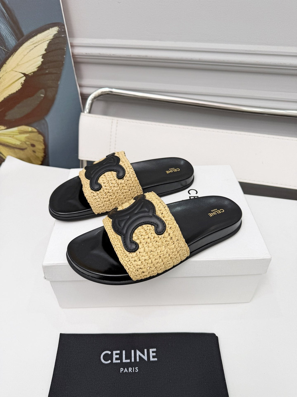 Celine Woven Emblem Slide Sandals