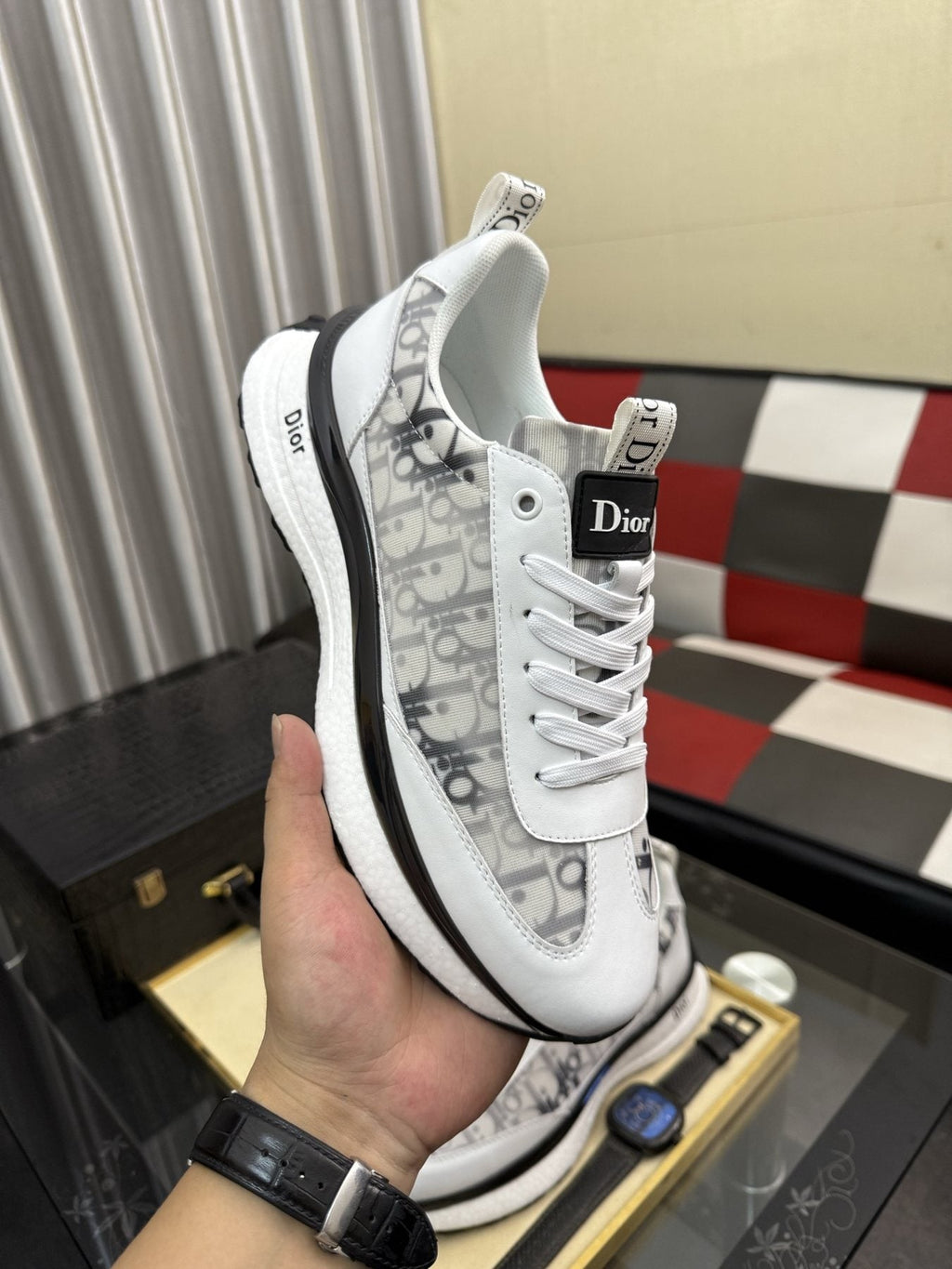 Dior Patterned Panel Low-Top Sneakers - Padded Collar